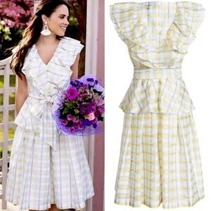 Pastel multi pastel plaid organza, bowfront Easter dress Lg Flowy Ruffles NWT